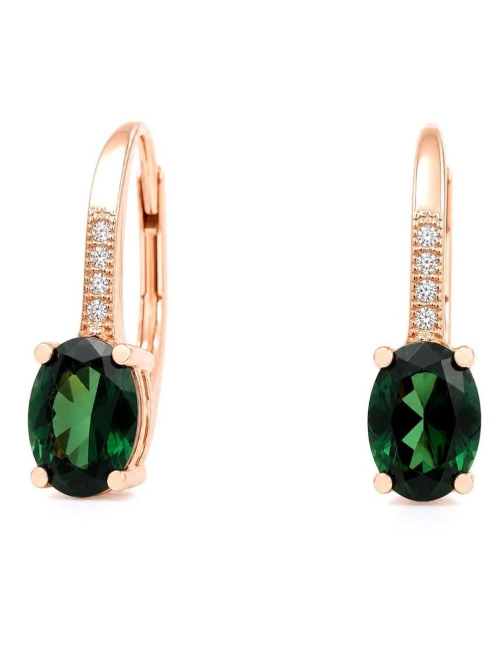 Genuine 2.40 Cts Tsavorite & W/Sapphire Earrings 14k Rose Gold Plated (.925)